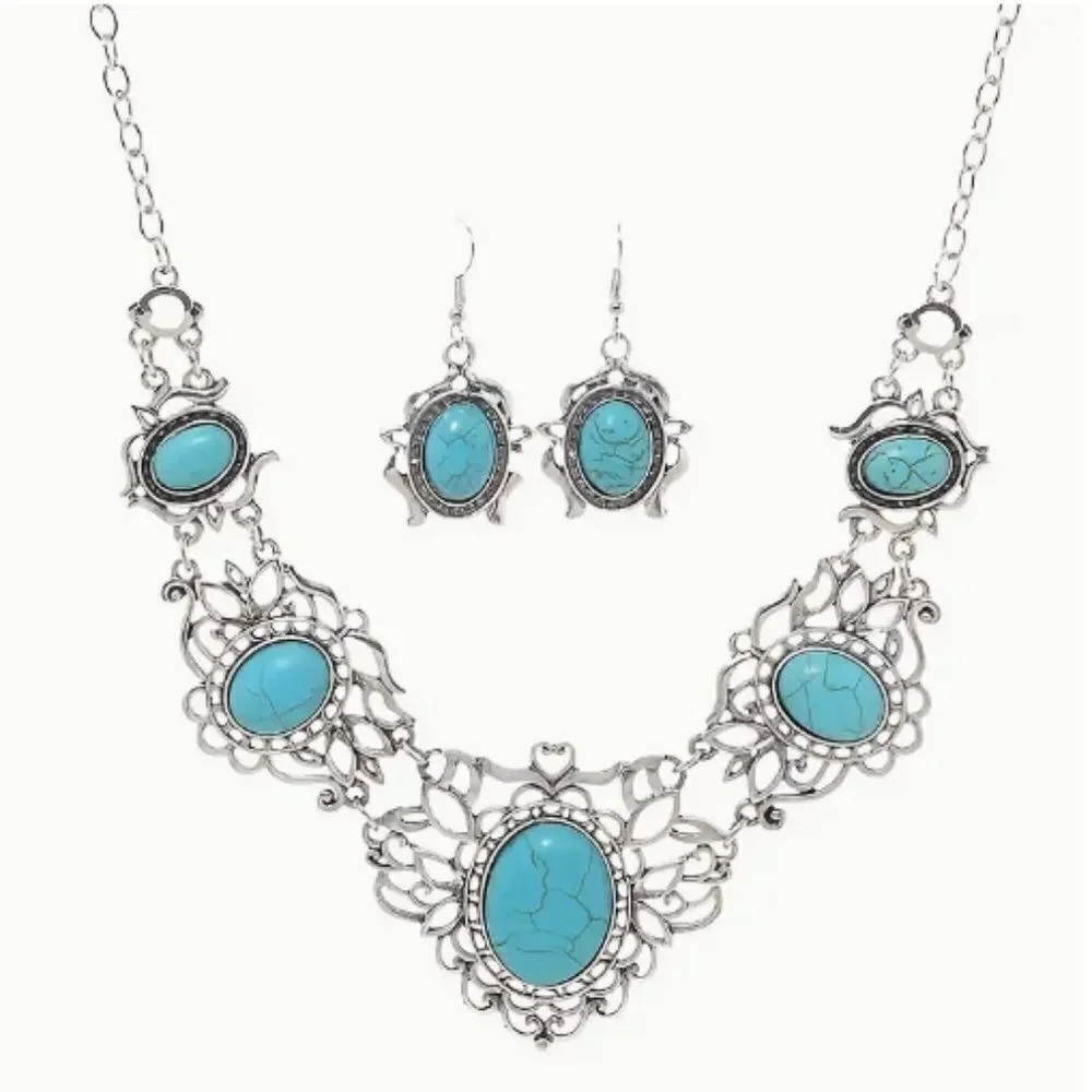 🔆 🆕 🔅 BoHo Turquoise Decor Stones l Necklace & Earrings Set🔅